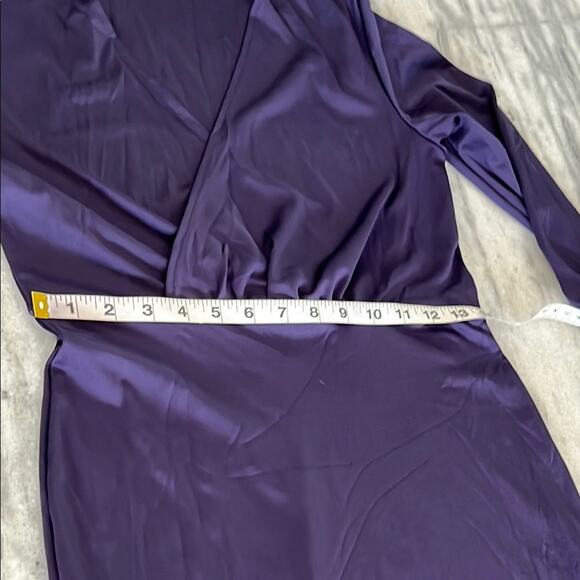 Navy Blue Purple Long Sleeve Gown with Cross V-Neck Extra Long Slit Bodycon - Picture 11 of 12